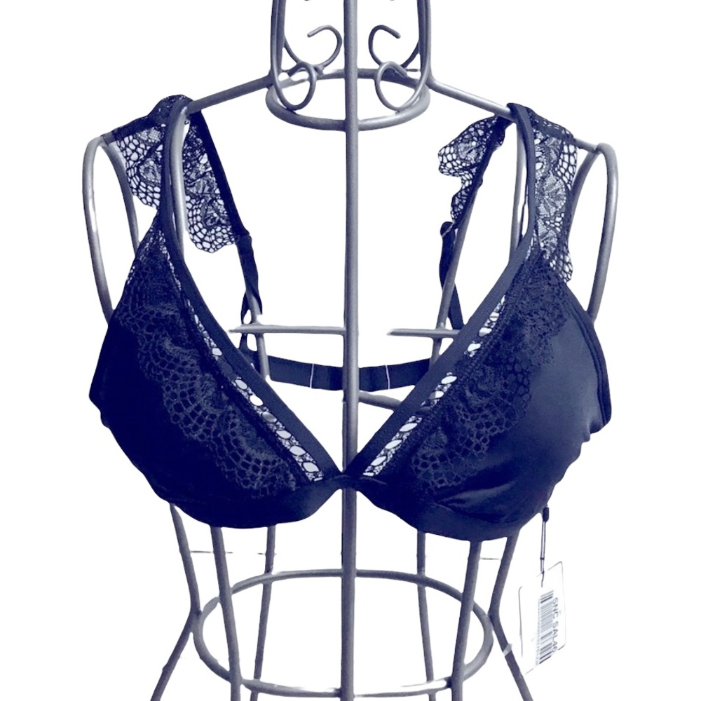 Laundry by Shelli Segal Black Ruffle Lace Bikini Top Size XL